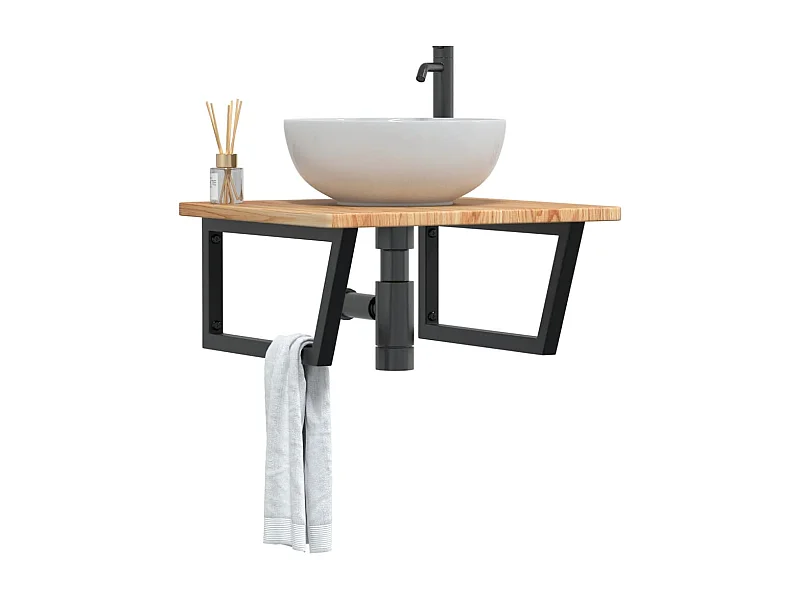 Meuble sous vasque murale acier et bois de chêne massif FR383991