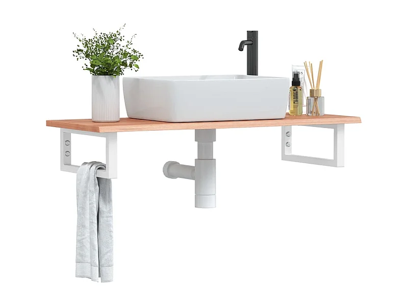 Meuble sous vasque murale acier et bois de chêne massif FR651280