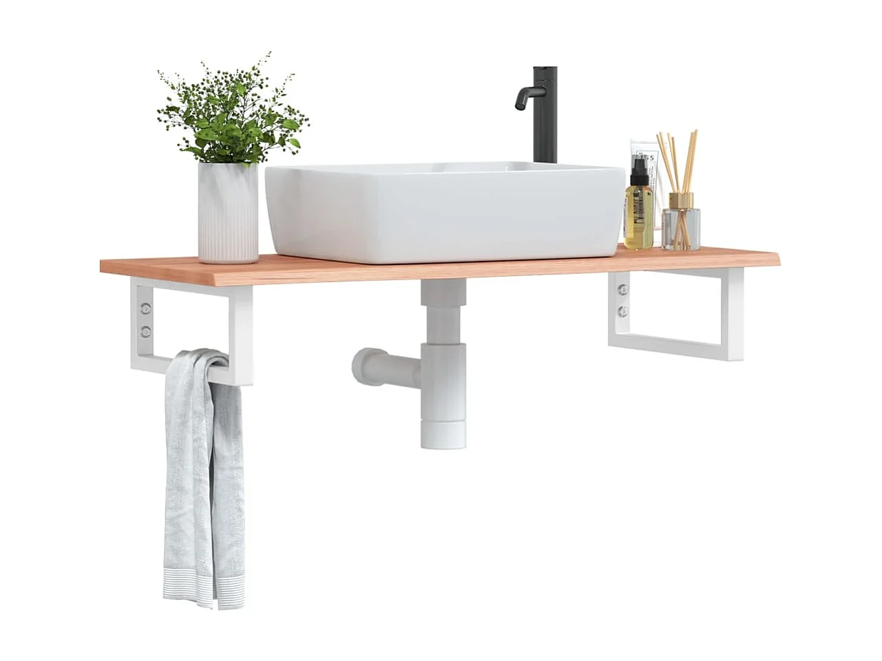 Meuble sous vasque murale acier et bois de chêne massif FR651280