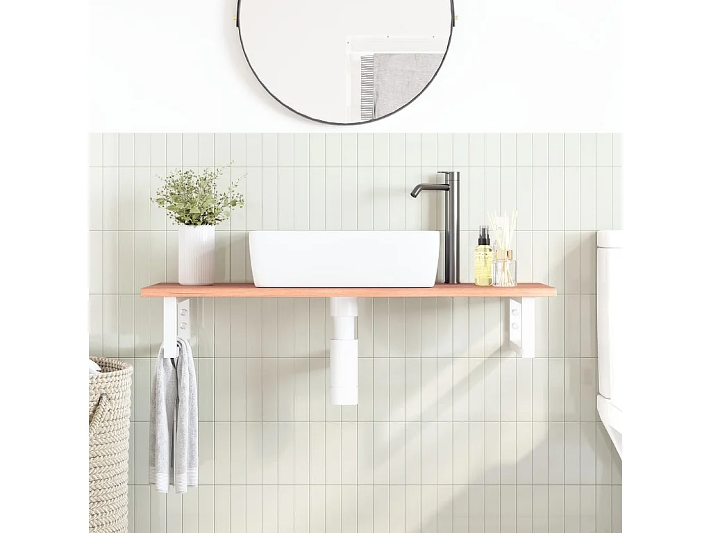 Meuble sous vasque murale acier et bois de chêne massif FR651280