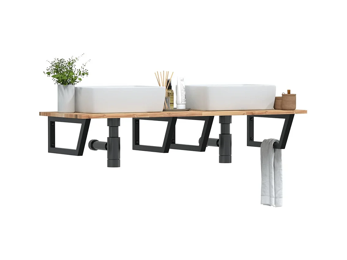 Meuble sous vasque murale acier et bois massif d'acacia FR277829