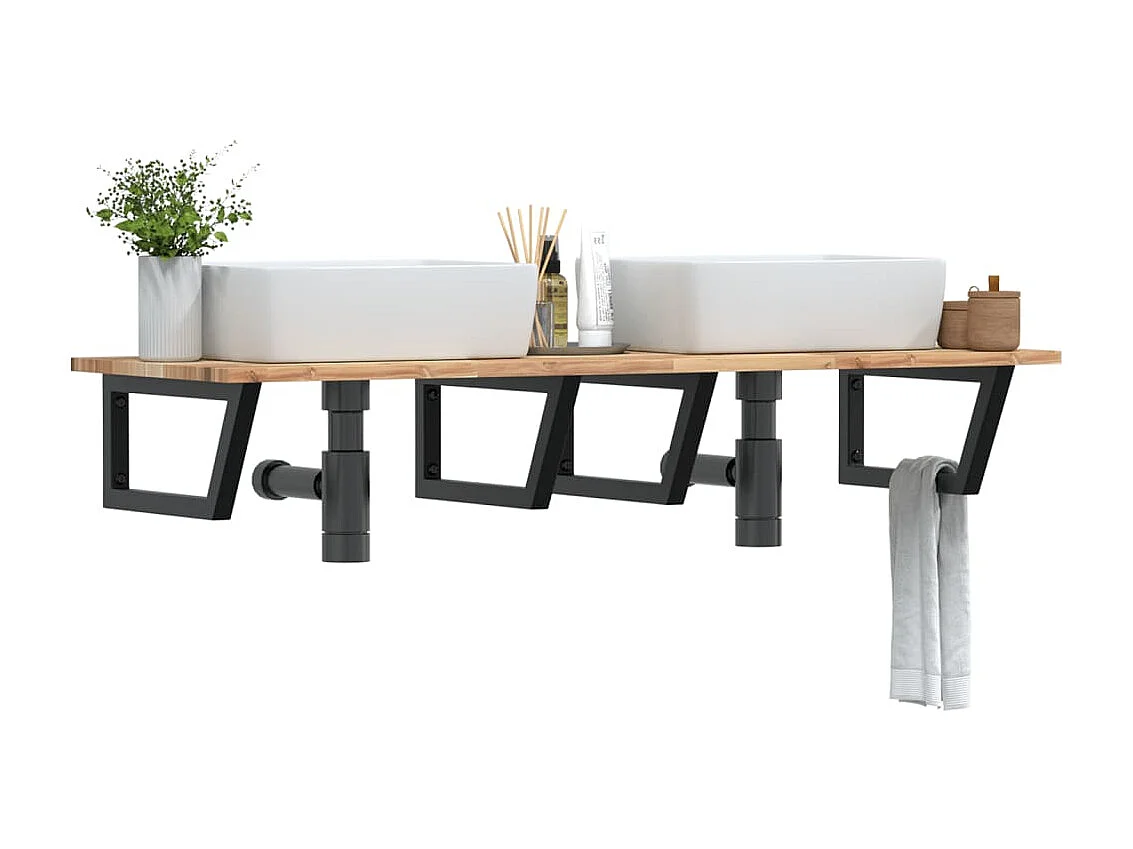 Meuble sous vasque murale acier et bois massif d'acacia FR277829