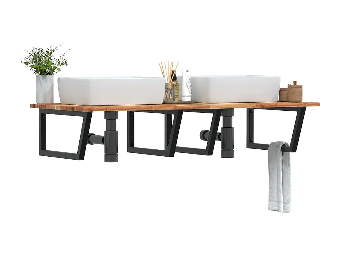 Meuble sous vasque murale acier et bois massif d'acacia FR423921