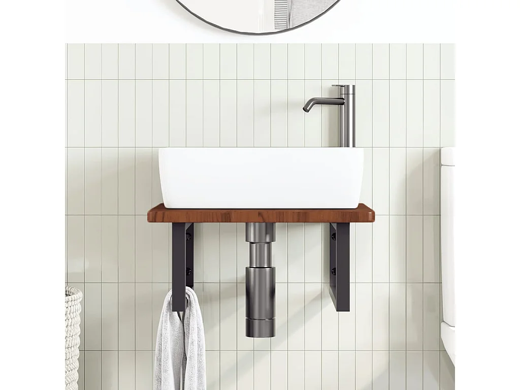 Meuble sous vasque murale acier et bois de chêne massif FR457411