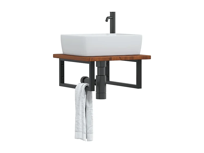 Estante de lavabo de pared de acero y madera maciza de roble ES312041