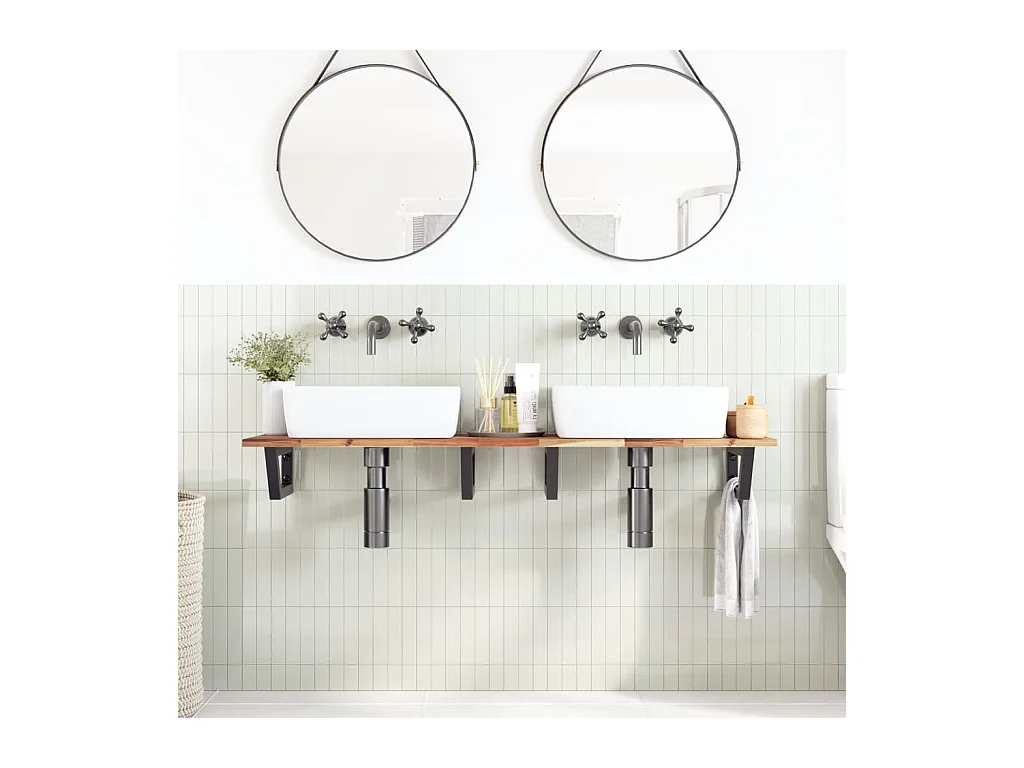 Meuble sous vasque murale acier et bois massif d'acacia FR609756