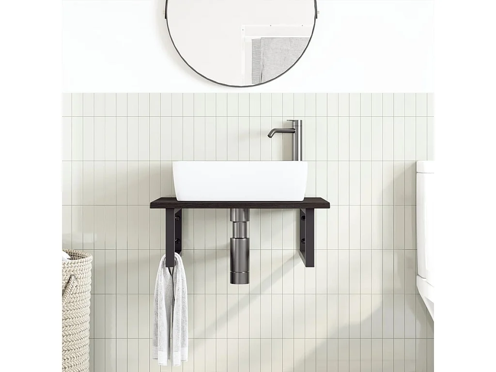 Meuble sous vasque murale acier et bois de chêne massif FR184157