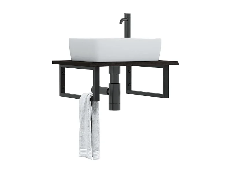 Estante de lavabo de pared de acero y madera maciza de roble ES321271