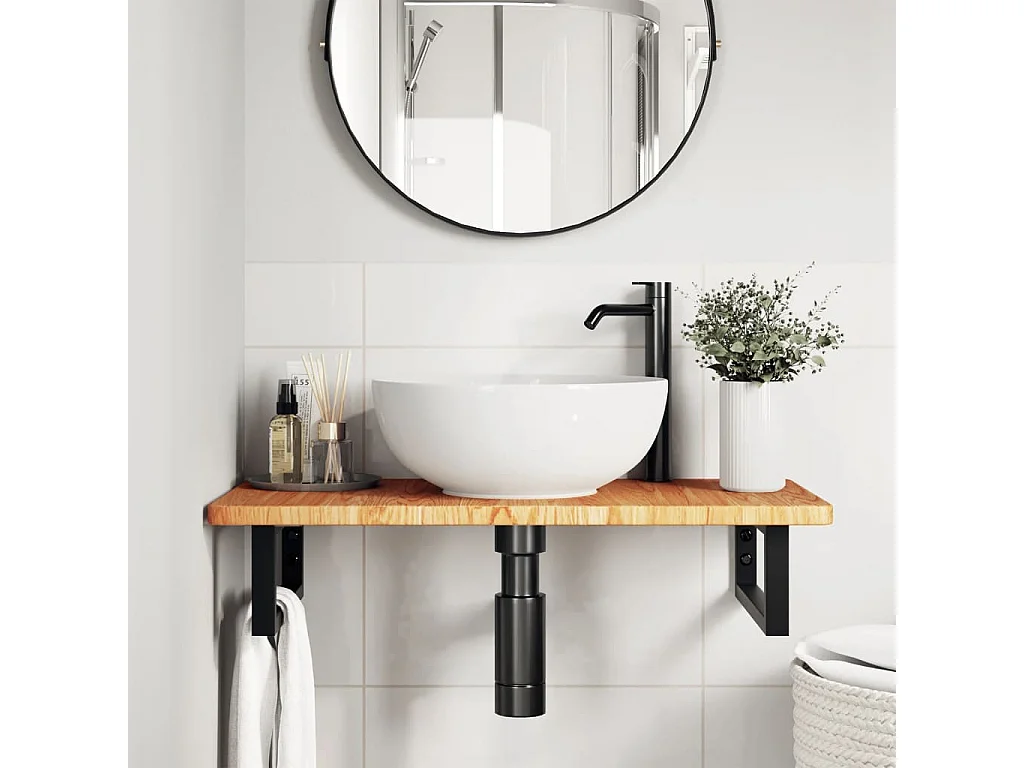 Prateleira de parede p/ lavatório aço/madeira carvalho maciça PT774921