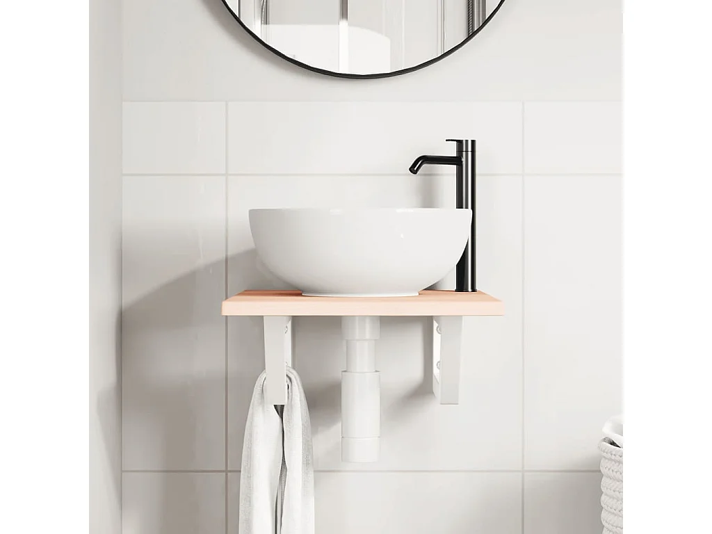 Meuble sous vasque murale acier et bois de chêne massif FR687556