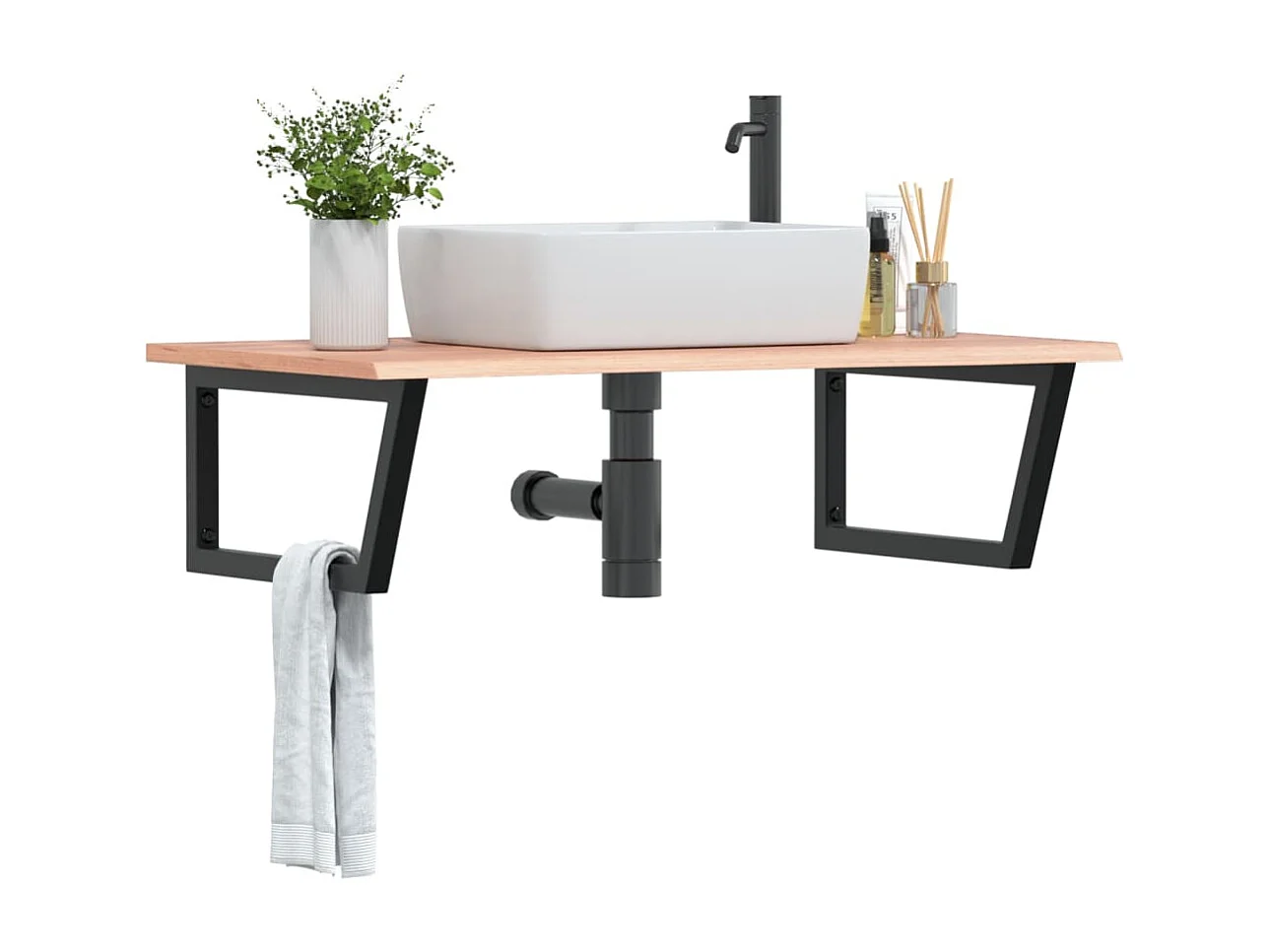 Meuble sous vasque murale acier et bois de chêne massif FR494899