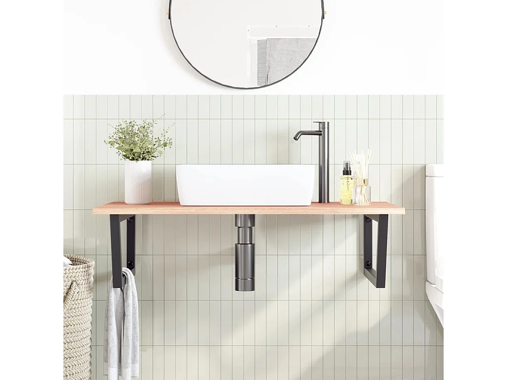 Meuble sous vasque murale acier et bois de chêne massif FR494899