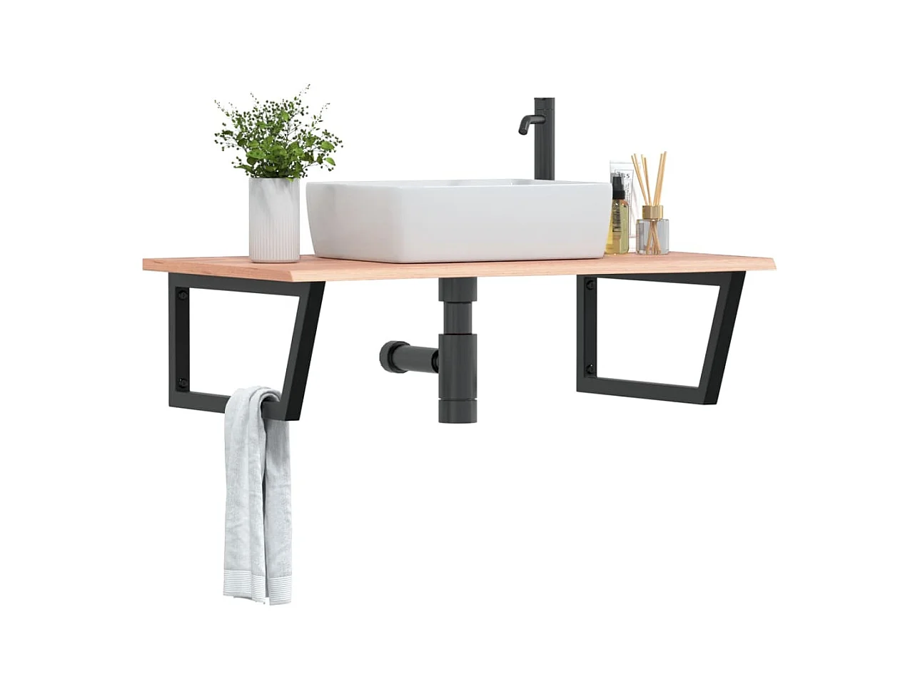 Meuble sous vasque murale acier et bois de chêne massif FR494899