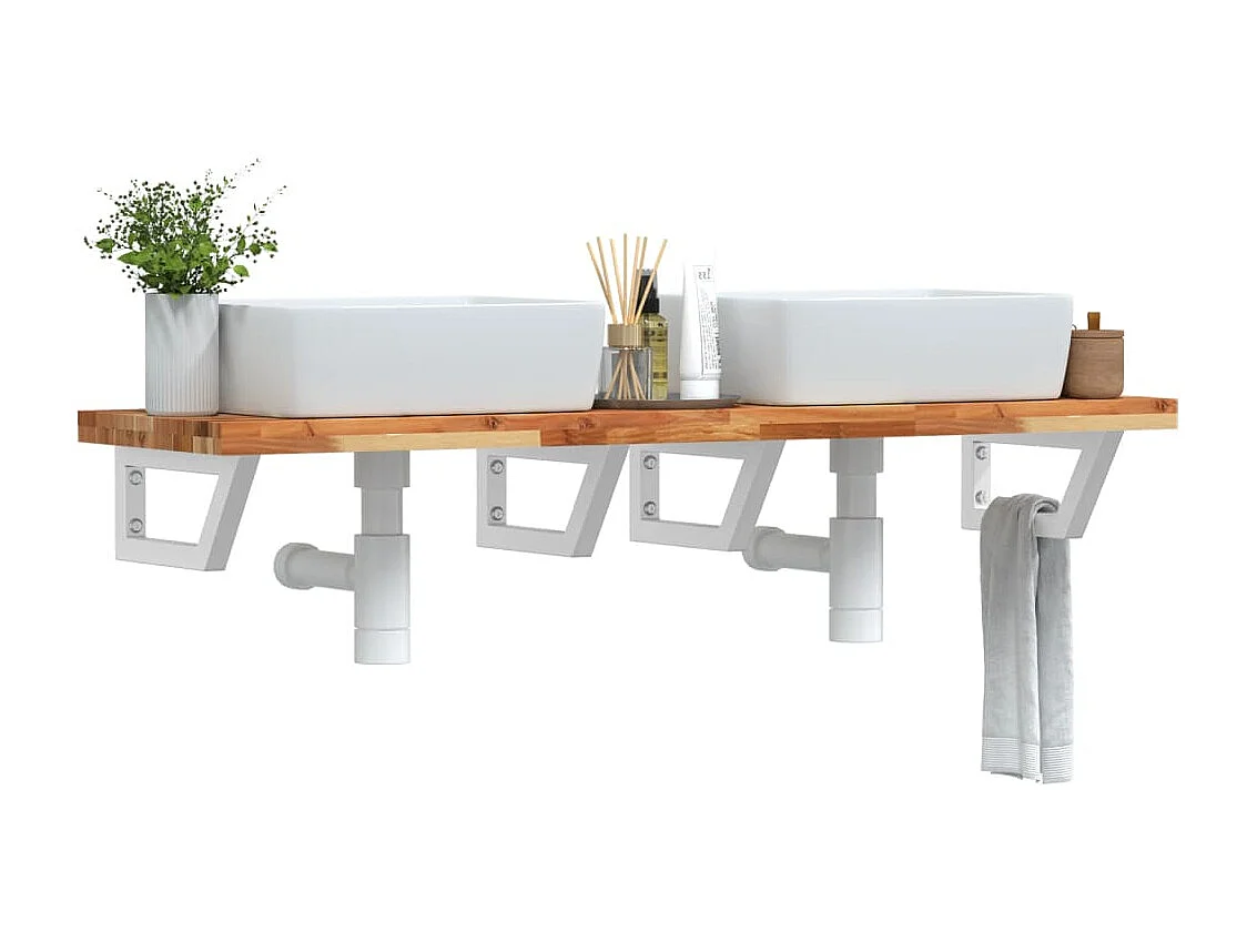 Meuble sous vasque murale acier et bois massif d'acacia FR832178