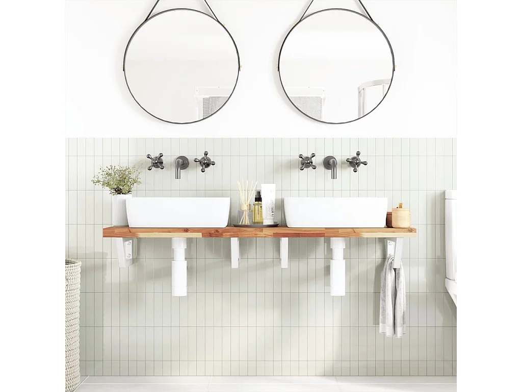 Meuble sous vasque murale acier et bois massif d'acacia FR832178