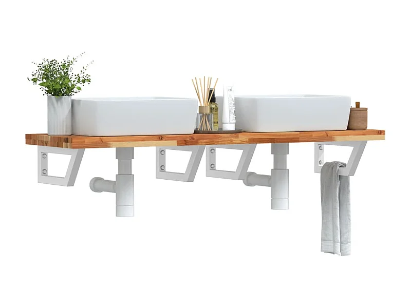 Meuble sous vasque murale acier et bois massif d'acacia FR832178