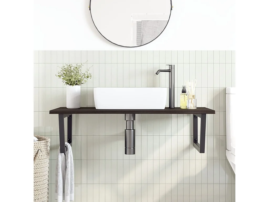 Meuble sous vasque murale acier et bois de chêne massif FR872723