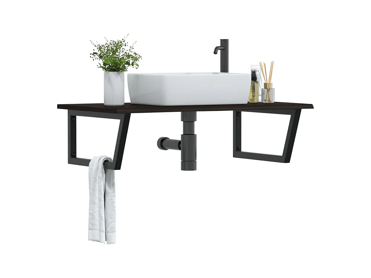 Meuble sous vasque murale acier et bois de chêne massif FR872723