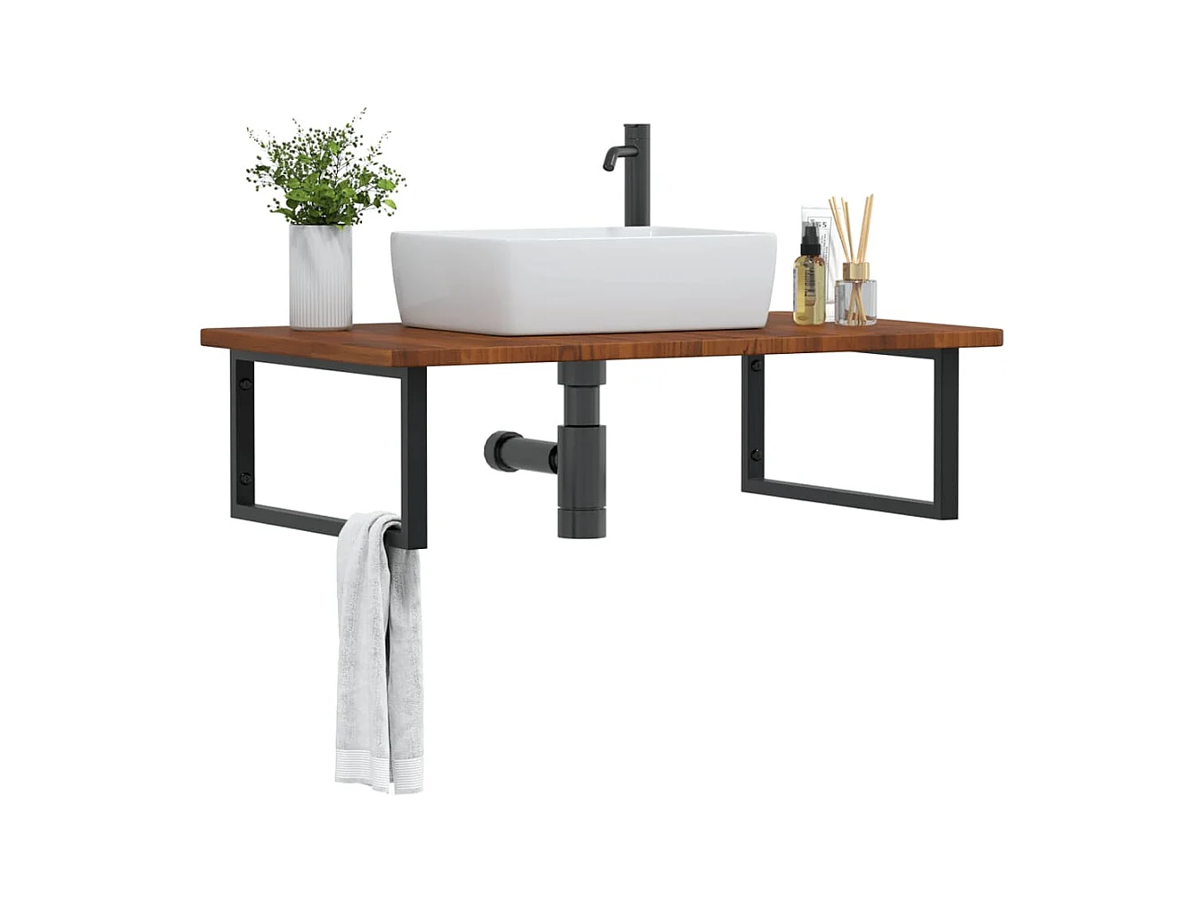 Meuble sous vasque murale acier et bois de chêne massif FR865846