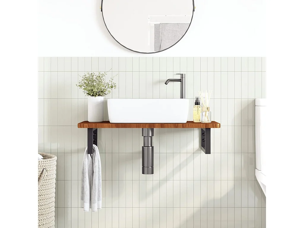 Badkamer wandschap staal en massief eikenhout BE637552