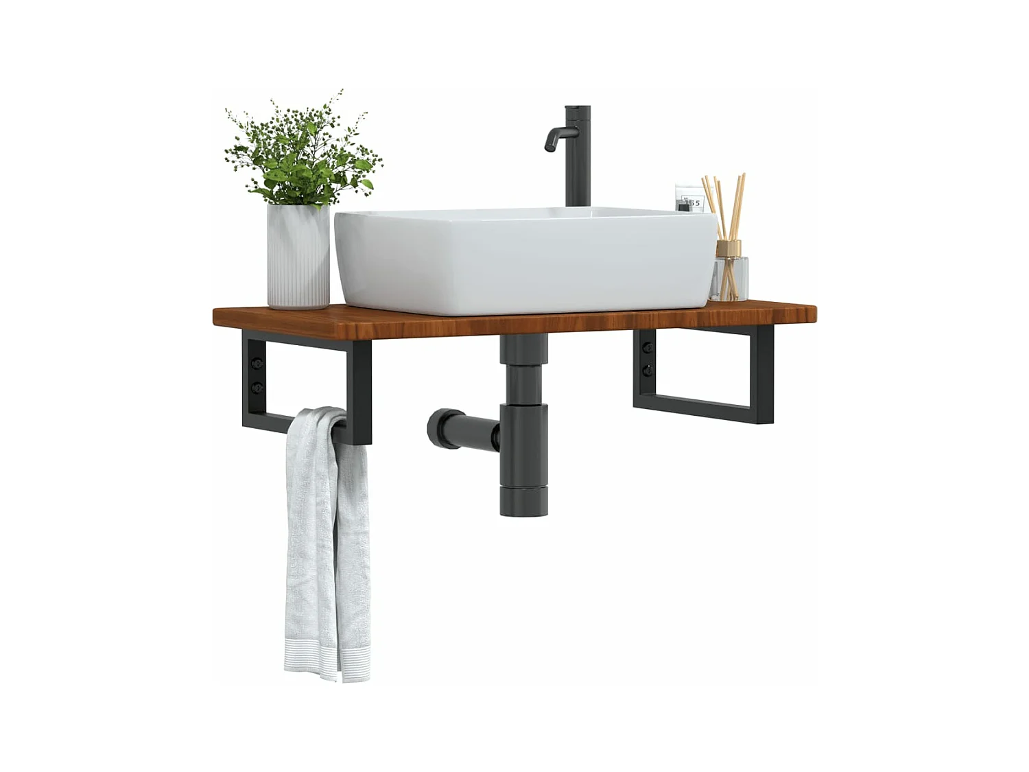 Meuble sous vasque murale acier et bois de chêne massif FR335284