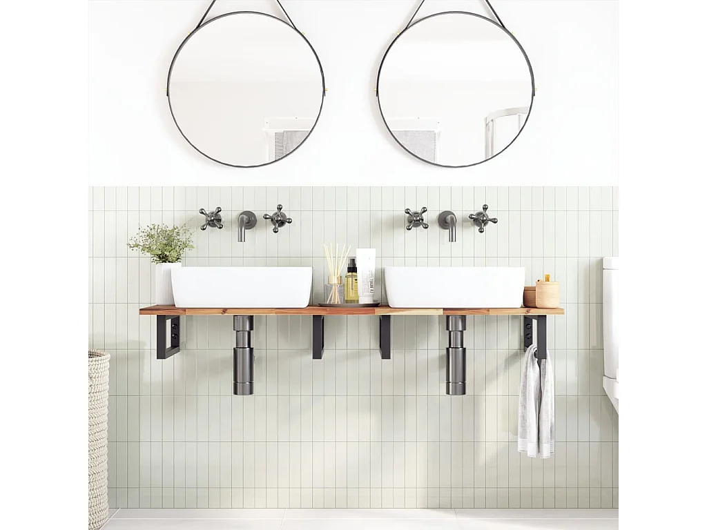 Meuble sous vasque murale acier et bois massif d'acacia FR835168