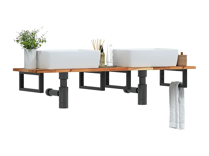 Meuble sous vasque murale acier et bois massif d'acacia FR835168