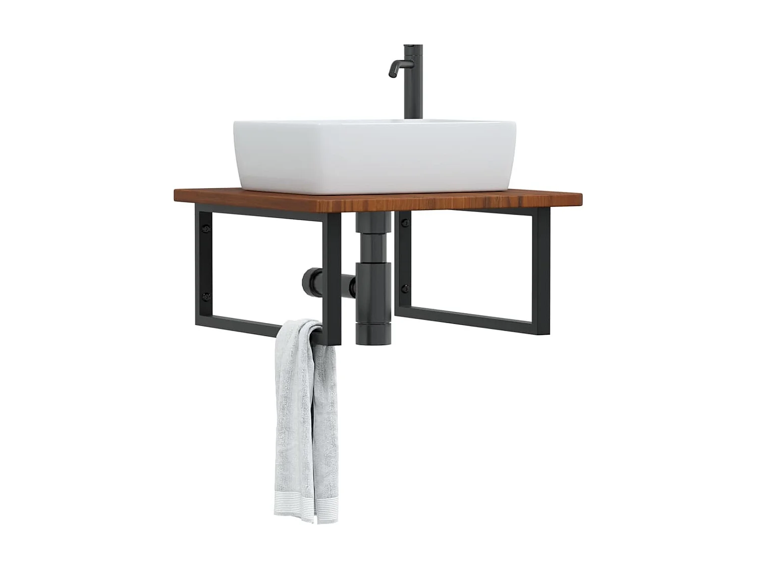 Meuble sous vasque murale acier et bois de chêne massif FR210635