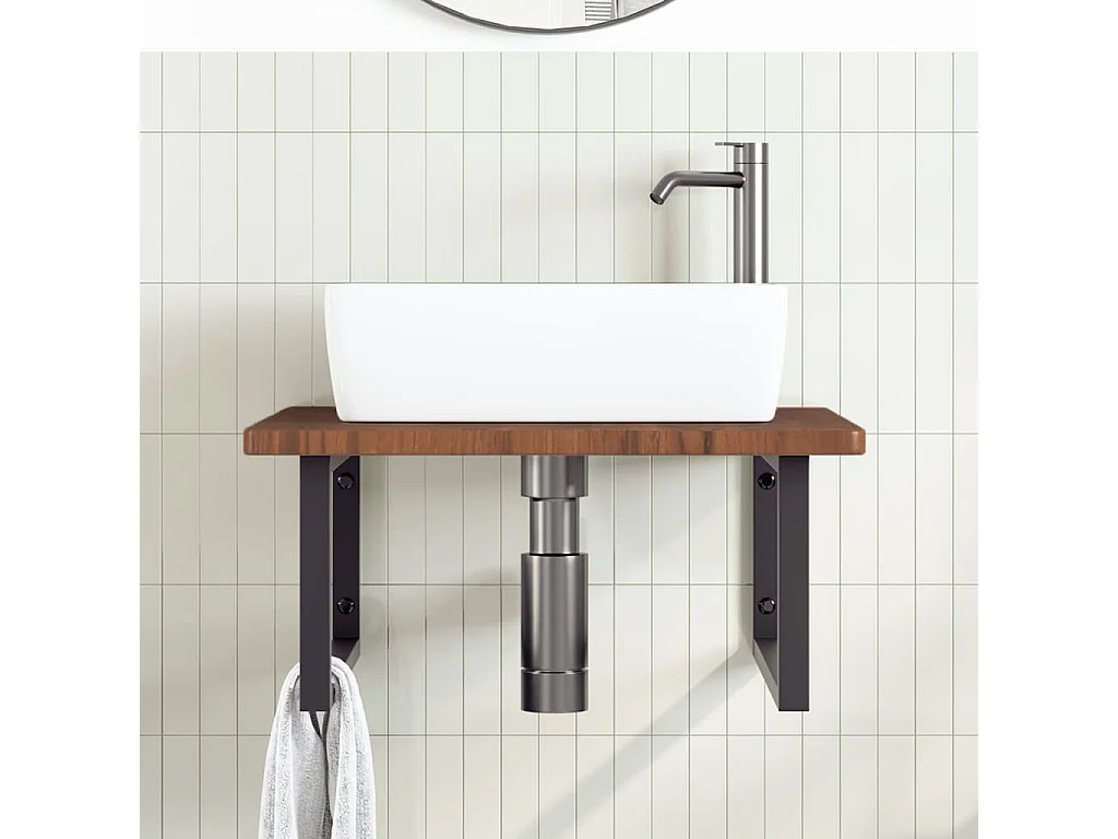 Meuble sous vasque murale acier et bois de chêne massif FR210635