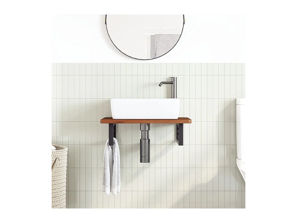 Estante de lavabo de pared de acero y madera maciza de roble ES739518