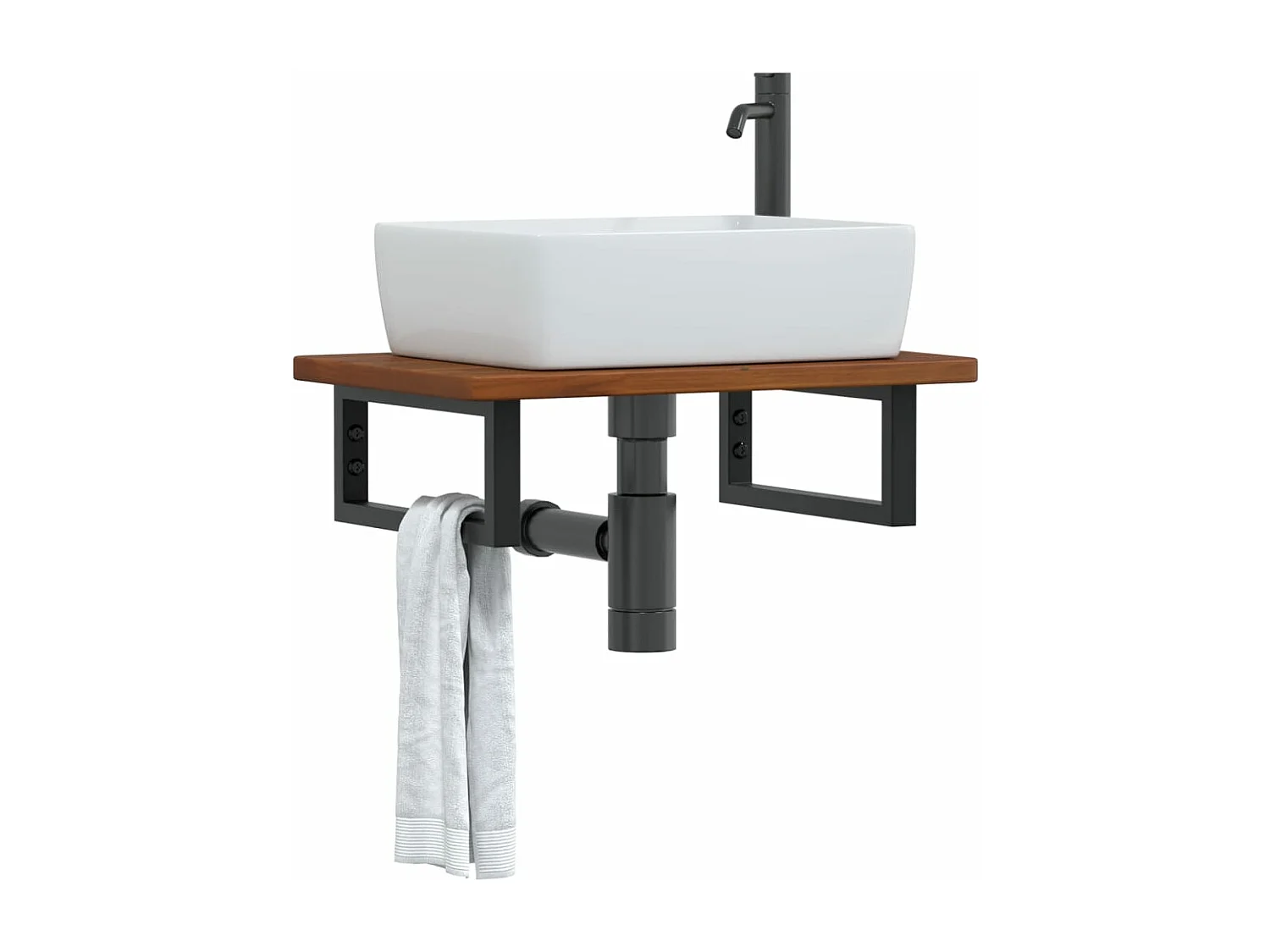 Meuble sous vasque murale acier et bois de chêne massif FR477804