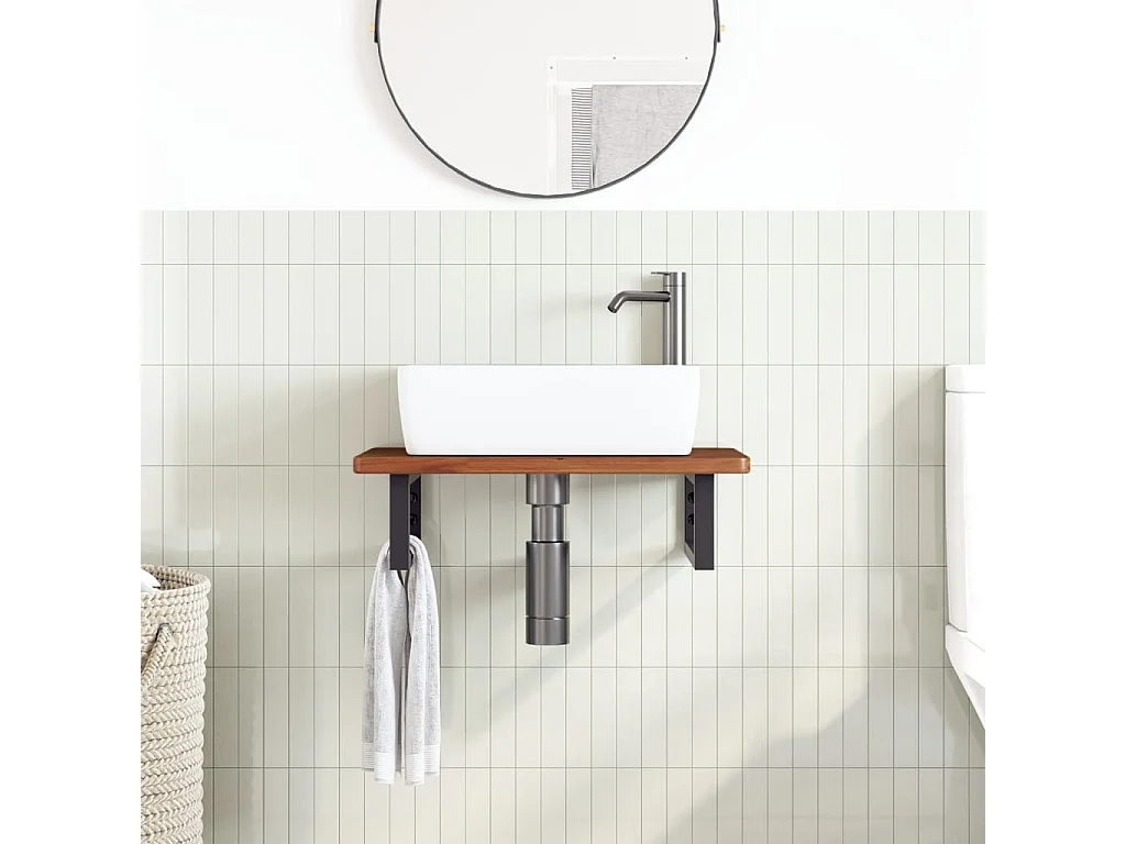 Meuble sous vasque murale acier et bois de chêne massif FR477804