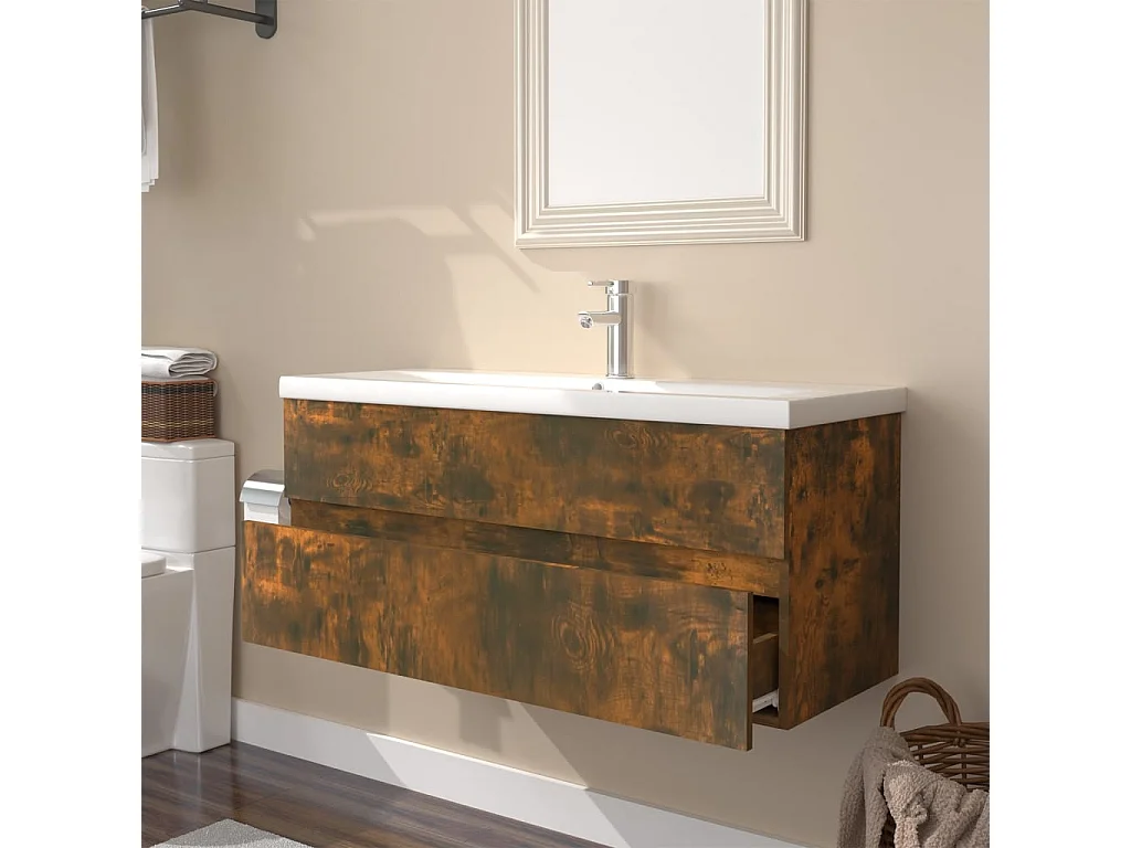 Mueble de baño con lavabo madera contrachapada roble ahumado ES108932