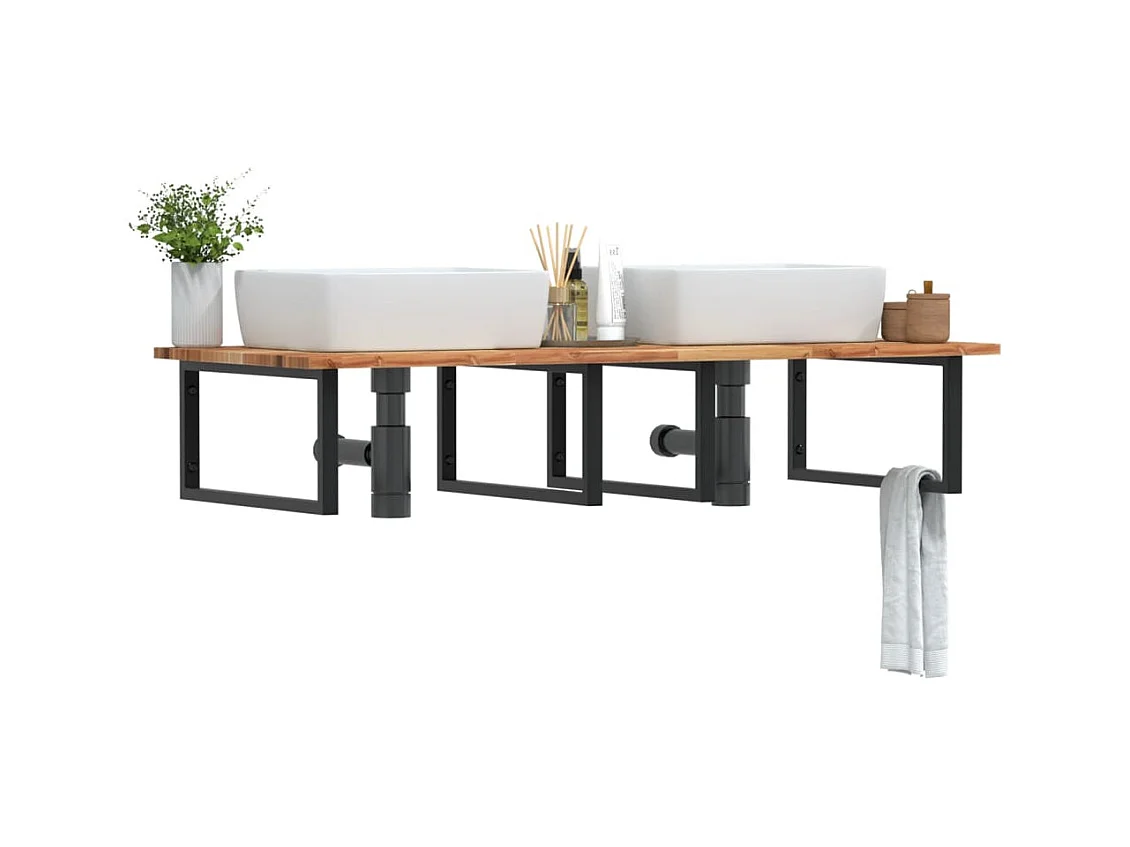 Meuble sous vasque murale acier et bois massif d'acacia FR588918