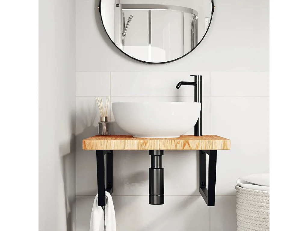 Meuble sous vasque murale acier et bois de chêne massif FR465169