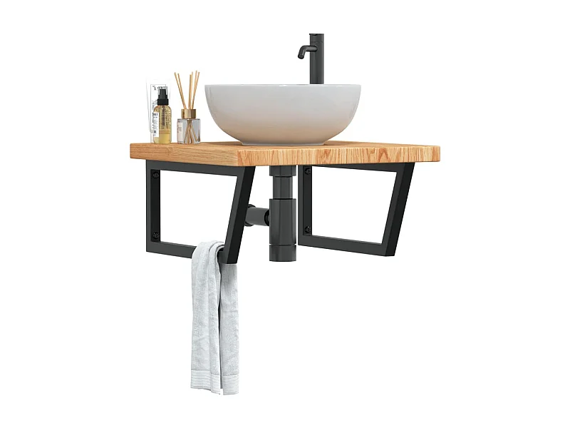 Estante de lavabo de pared de acero y madera maciza de roble ES655312