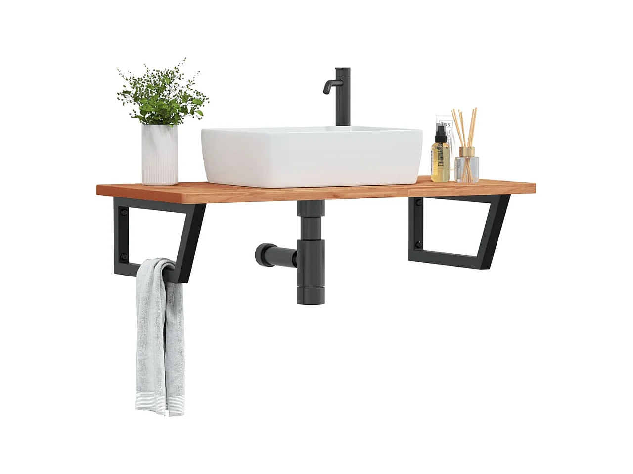 Meuble sous vasque murale acier et bois massif de hêtre FR983062