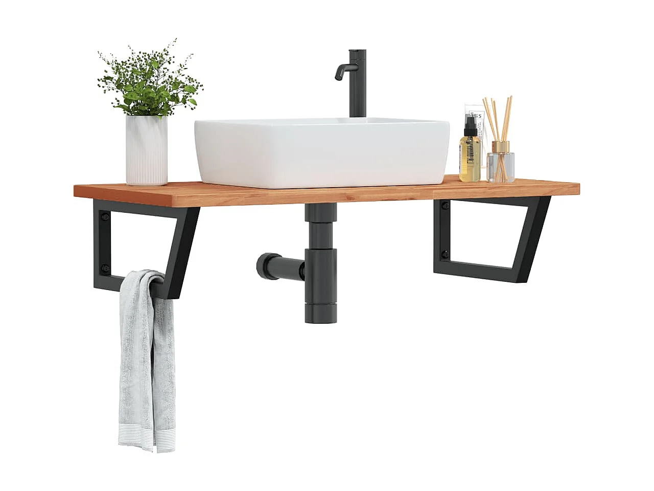 Badkamer wandschap staal en massief beukenhout BE611407