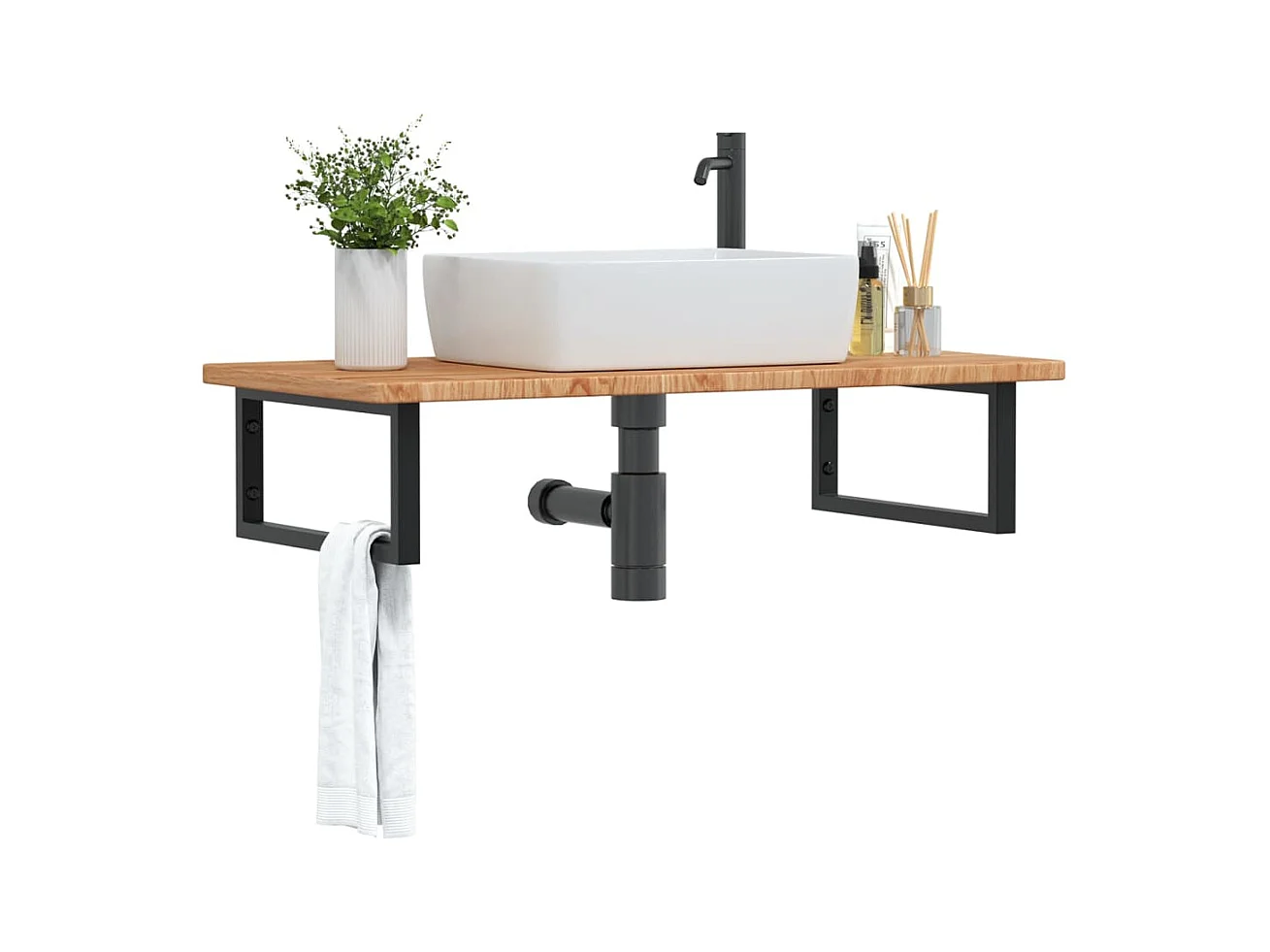 Meuble sous vasque murale acier et bois de chêne massif FR849582