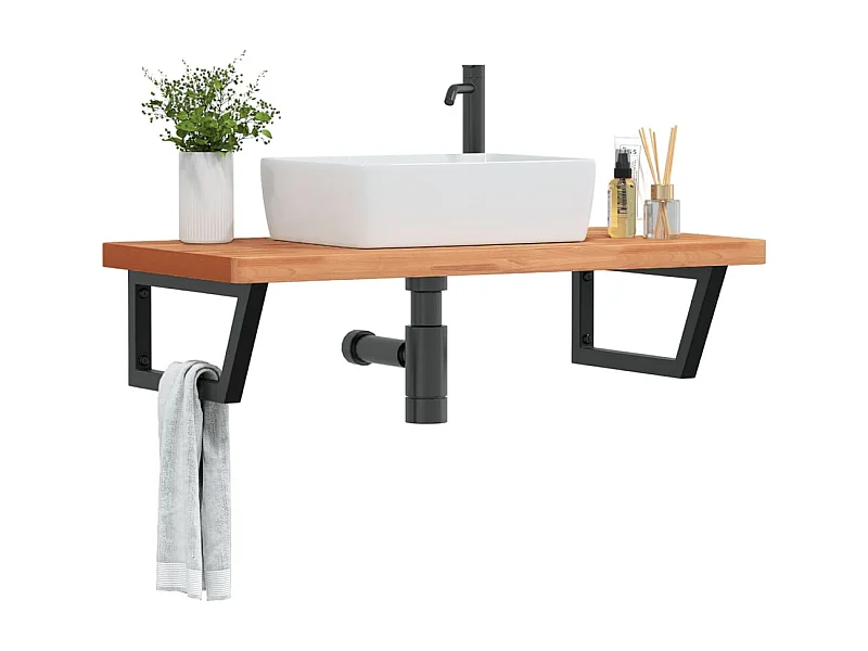 Badkamer wandschap staal en massief beukenhout BE713740