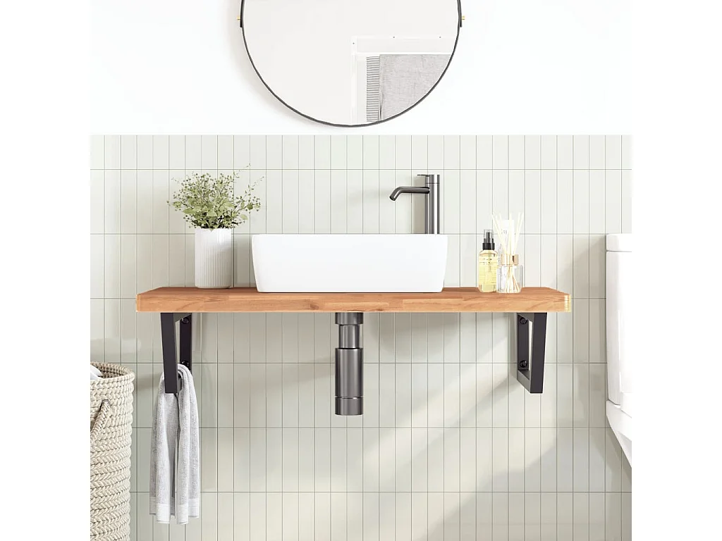 Meuble sous vasque murale acier et bois massif de hêtre FR272485