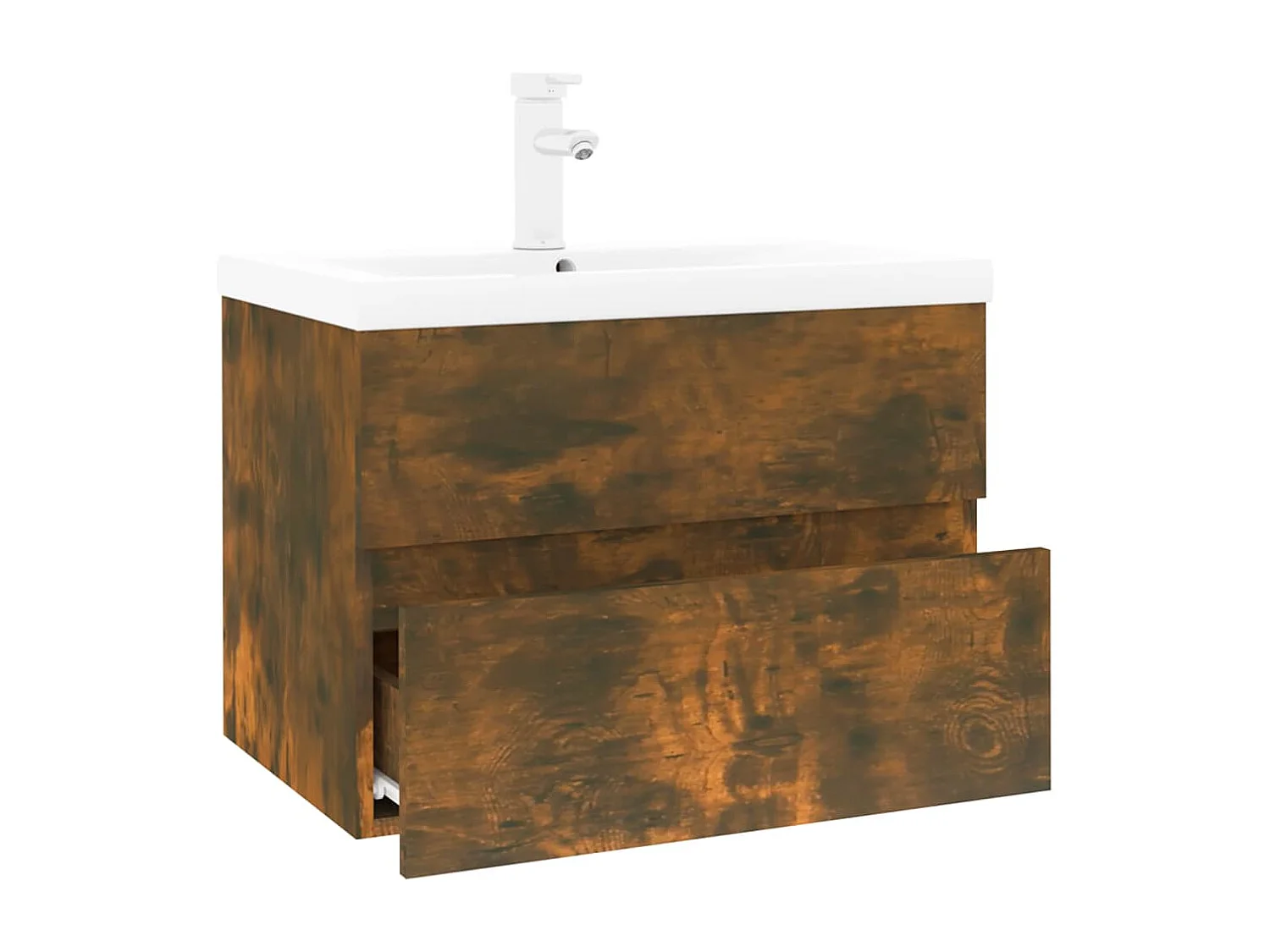 Meuble lavabo + Vasque intégré Chêne fumé Bois d'ingénierie FR363608