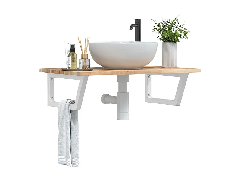 Meuble sous vasque murale acier et bois massif d'acacia FR823259