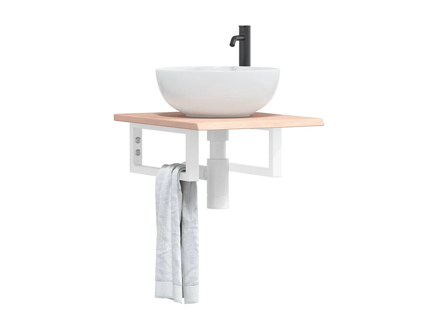 Estante de lavabo de pared de acero y madera maciza de roble ES527962