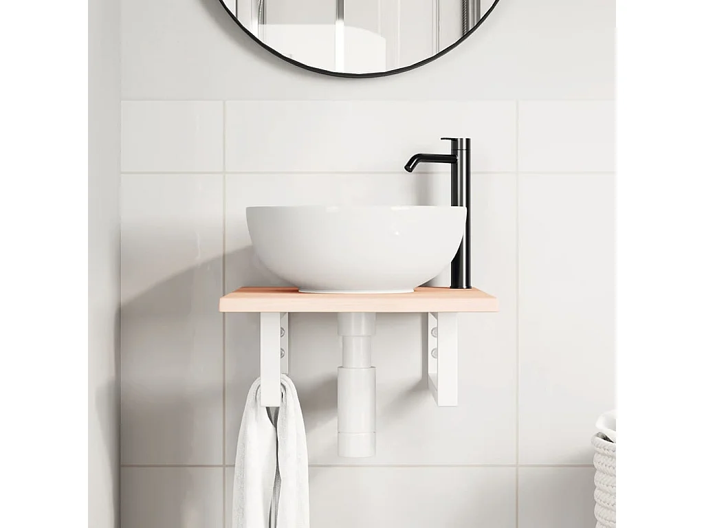 Meuble sous vasque murale acier et bois de chêne massif FR530628