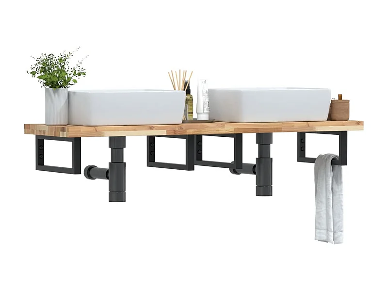 Meuble sous vasque murale acier et bois massif d'acacia FR404873