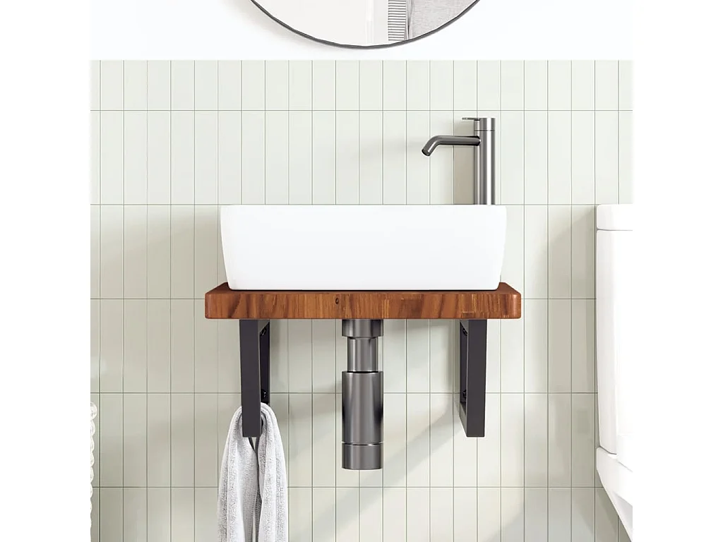 Meuble sous vasque murale acier et bois de chêne massif FR283618