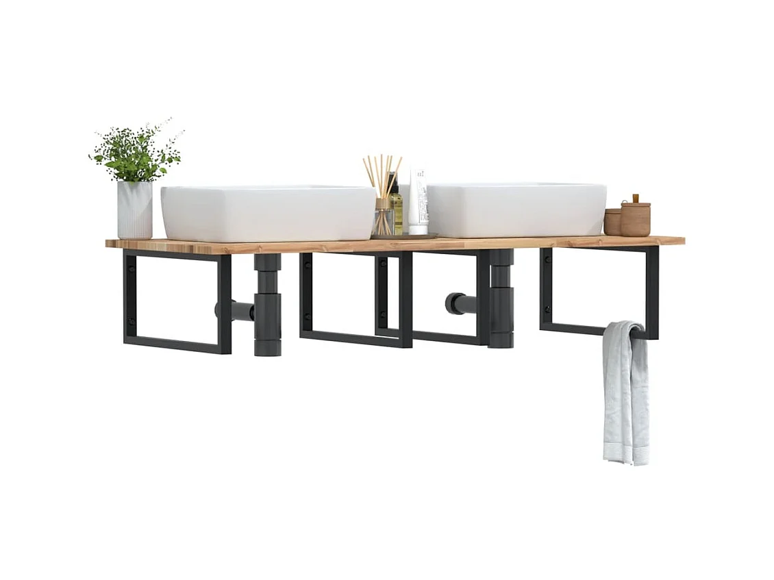 Meuble sous vasque murale acier et bois massif d'acacia FR102582