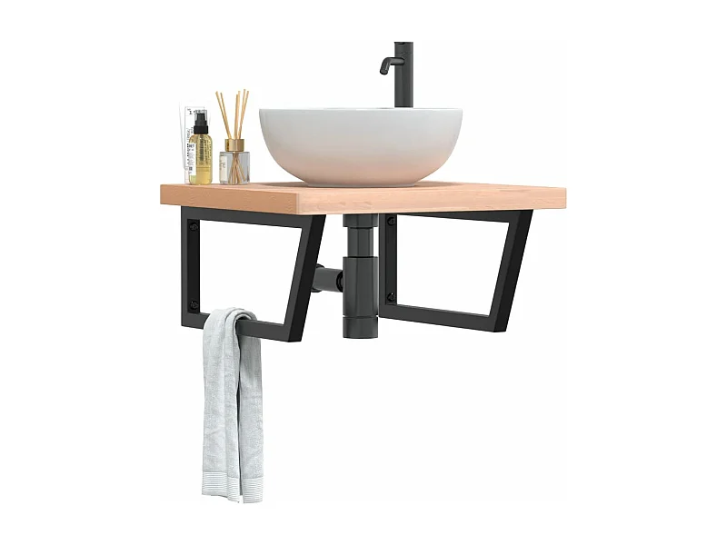 Meuble sous vasque murale acier et bois massif de hêtre FR765309