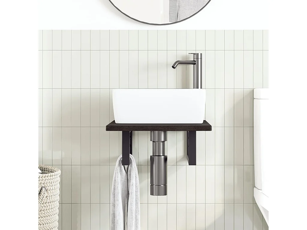 Meuble sous vasque murale acier et bois de chêne massif FR390588